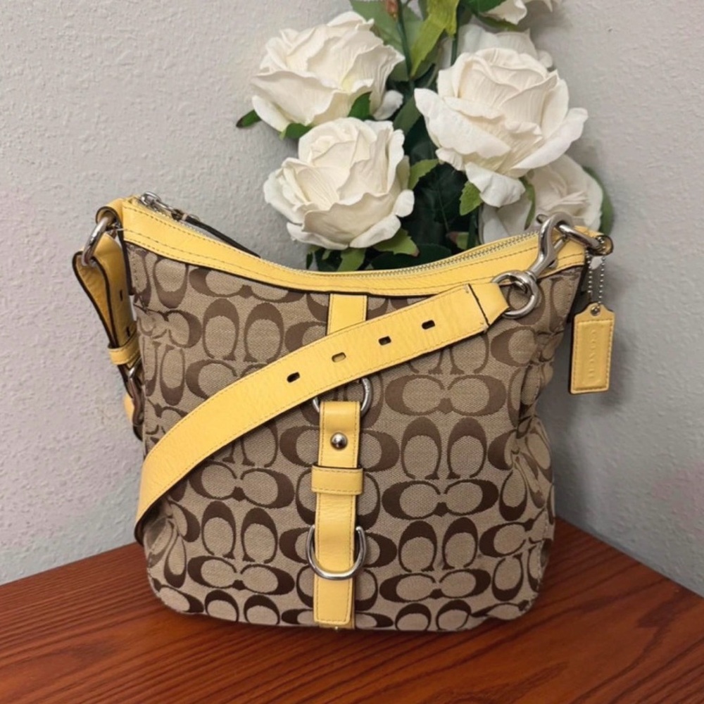Coach Tan and Yellow Signature Shoulder Bag